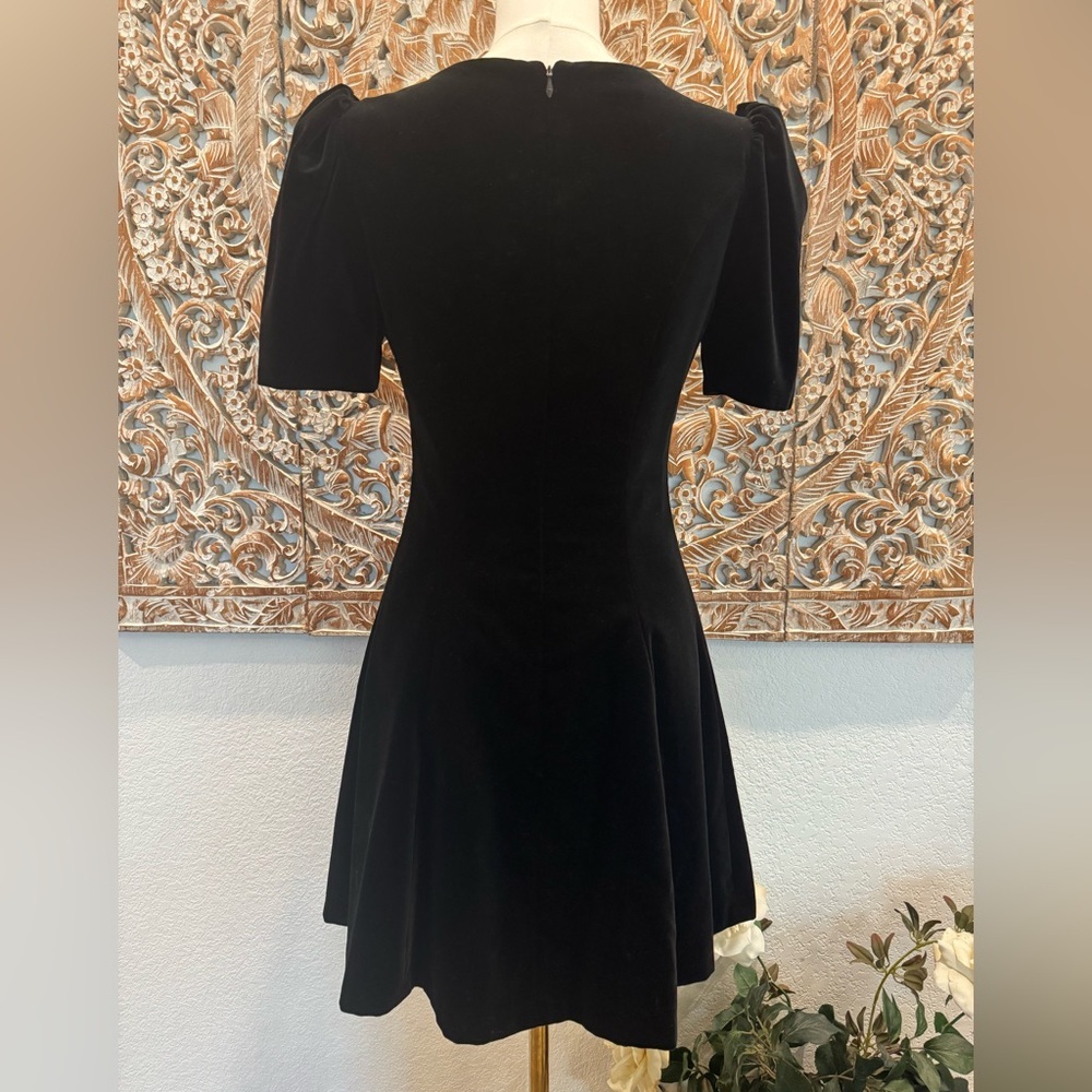 Vintage Laura Ashley Black Velvet Dress Puff Sleeve Romantic Mini Dress - Picture 3 of 15